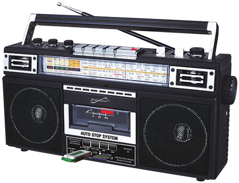 Supersonic SC-3201TBTBLK Bluetooth Retro 4 Band Radio Cassette USB Black