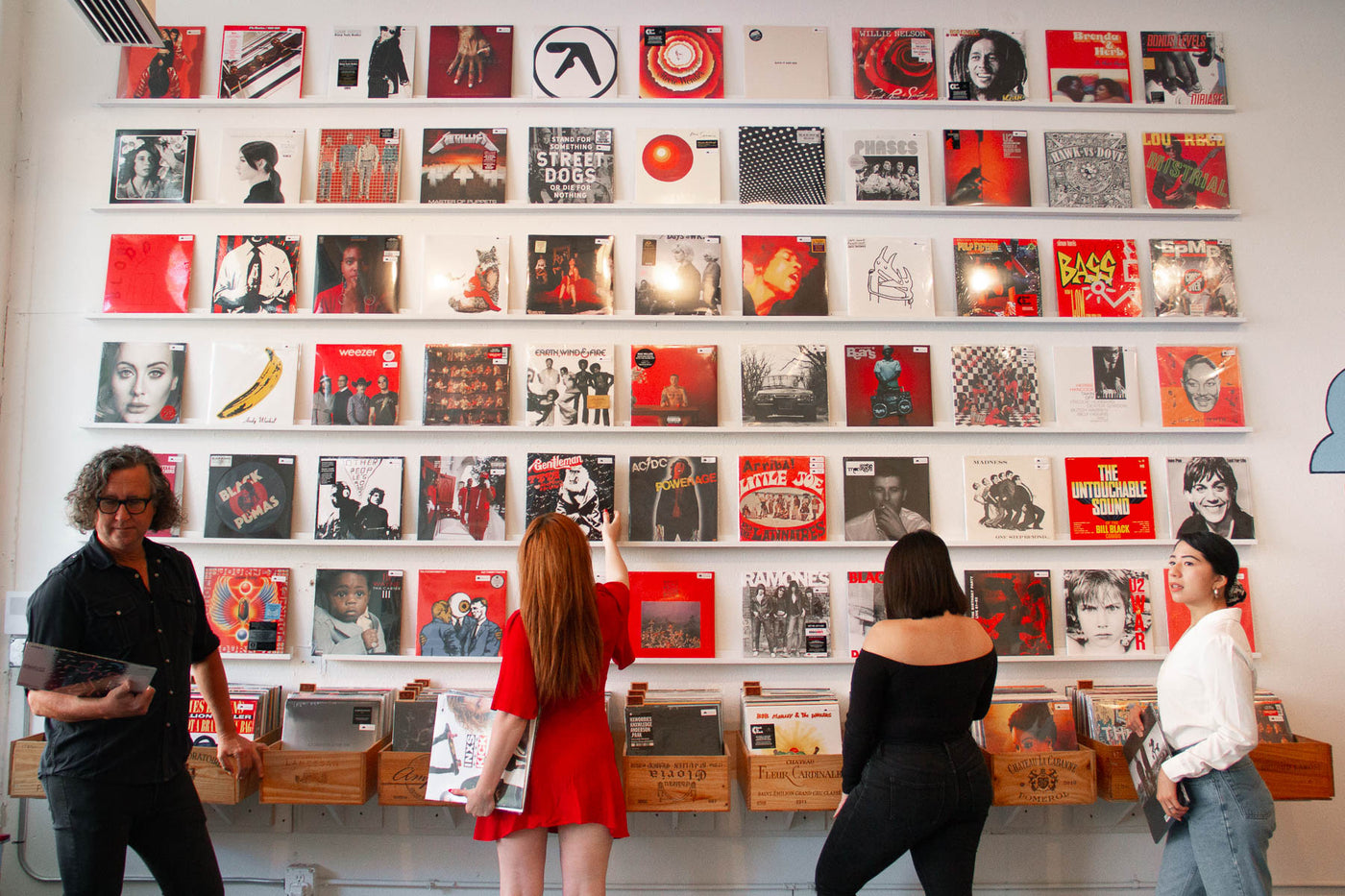 Dallas record store vinyl wall