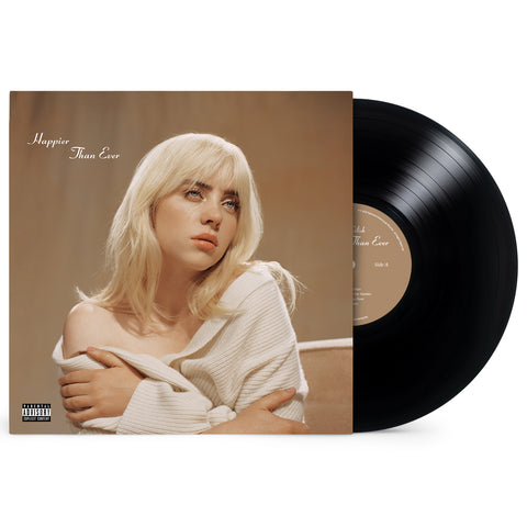 Billie Eilish "Happier Than Ever" recycled materials vinyl available to buy online and in-store at Spinster Records Dallas, Texas. 